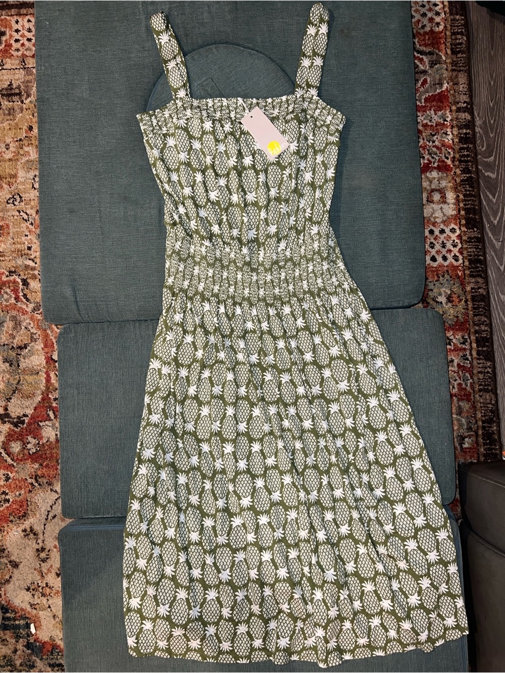 Boden Olive Green Pineapple-Print Midi Sundress